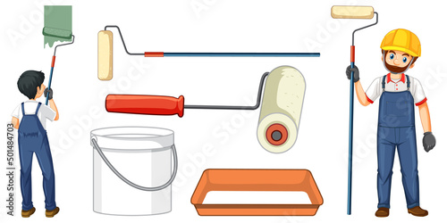 Painting tools set on white background