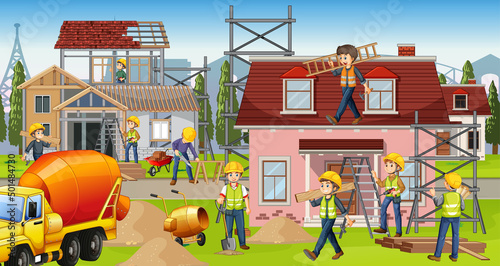 Construction site with workers