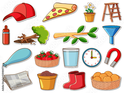 Sticker set of mixed daily objects