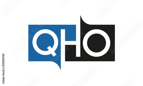 QHO Square Framed Letter Logo Design Vector with Black and Blue Colors