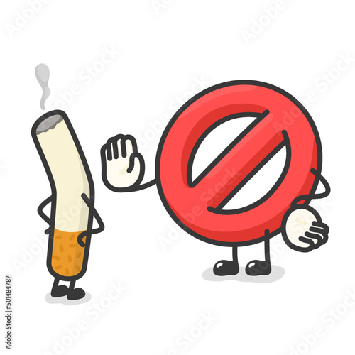 smoking ban symbol hand ban cigarette kawaii doodle flat vector illustration