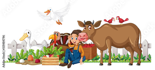 Farm animals on white background