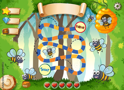 Game design with bees flying in background