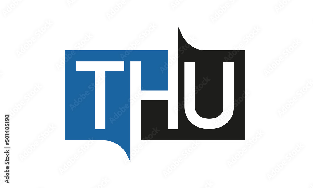 THU Square Framed Letter Logo Design Vector with Black and Blue Colors THU Square Framed Letter Logo Design Vector with Black and Blue Colors