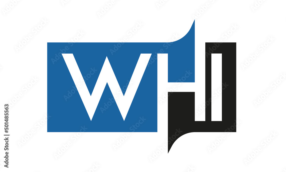 WHI Square Framed Letter Logo Design Vector with Black and Blue Colors WHI Square Framed Letter Logo Design Vector with Black and Blue Colors