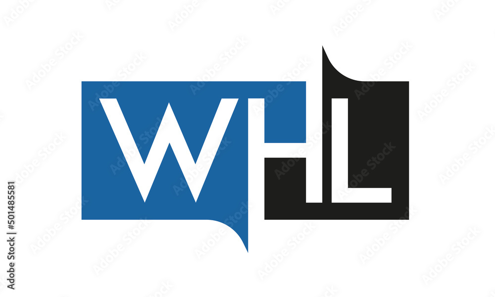 WHL Square Framed Letter Logo Design Vector with Black and Blue Colors WHL Square Framed Letter Logo Design Vector with Black and Blue Colors