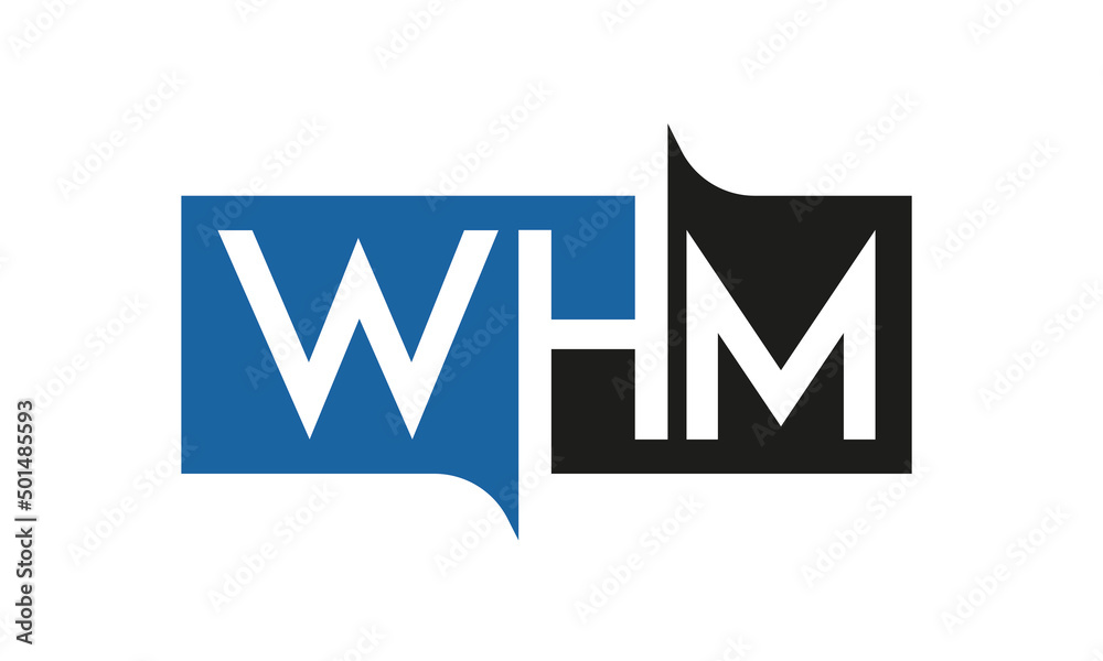 WHM Square Framed Letter Logo Design Vector with Black and Blue Colors WHM Square Framed Letter Logo Design Vector with Black and Blue Colors