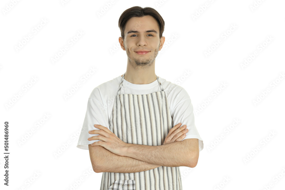 Concept of cooking with young attractive man isolated on white background Concept of cooking with young attractive man isolated on white background