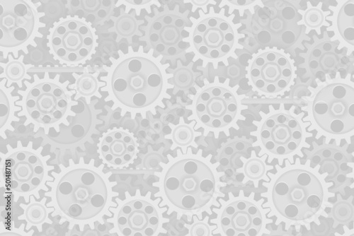 Seamless gears pattern tech background. Industrial mechanics light texture. Layered white web page fill backdrop. Technology wrapping paper design