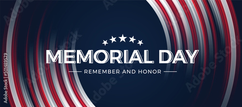 Memorial day usa,  remember and honor text on abstract curve white and red color motion light on dark blue background vector design