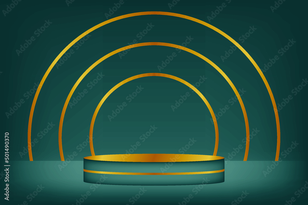 Fototapeta premium green gradient podium with a cercle gold line 
