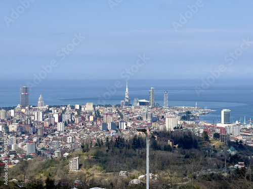 Aerial view of buildings from the ropeway Batumi City center and Anuria Mountain in Georgia photo