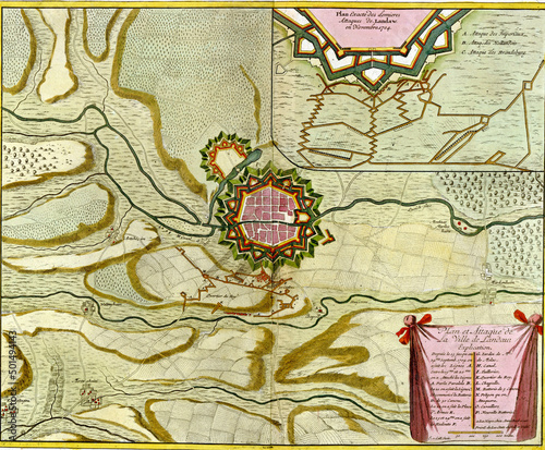 Fotografering Antique map of Landau, Germany originally published in 17th century