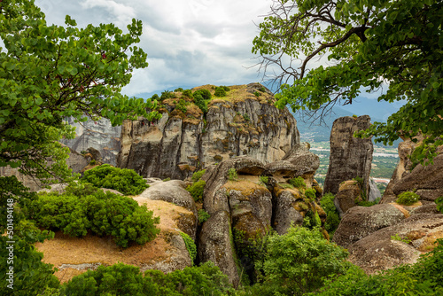 View of the rocks near the monasteries of Meteora . Greece