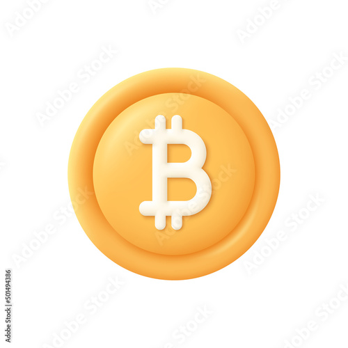 Gold Bitcoin coin. Cryptocurrency, blockchain, finance and investment concept. 3d vector icon. Cartoon minimal style.
