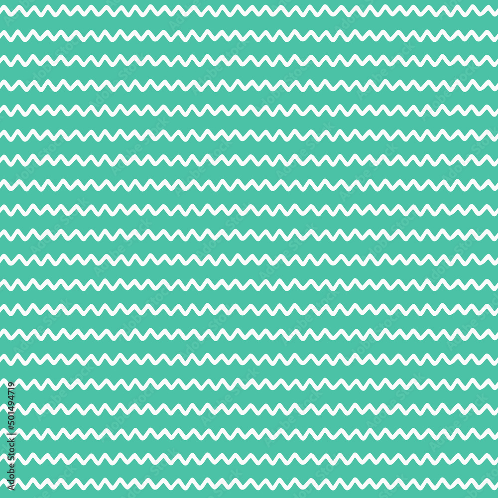 Seamless repeating pattern with hand drawn wavy lines on emerald background for surface design and other design projects