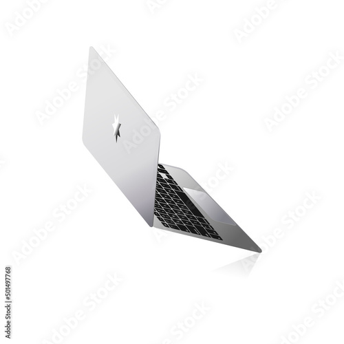 Modern thin laptop. Silver light notebook