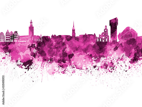 Stockholm skyline in watercolor on white background