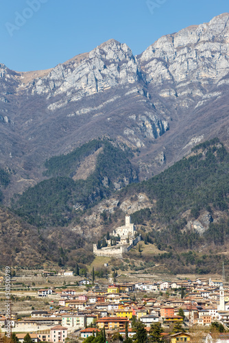 Castello di Avio castle landscape scenery Trento province Alps mountains portrait format in Italy