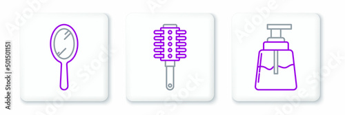 Set line Aftershave, Hand mirror and Hairbrush icon. Vector