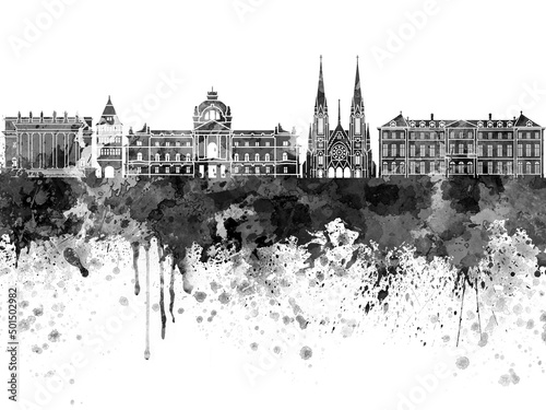 Strasbourg skyline in black watercolor