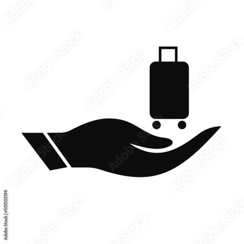 Hand Travel Bag logo design. Travel Bag logo with Hand concept vector. Hand and Travel Bag logo design