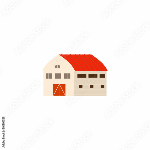 barn with red roof flat vector illustration