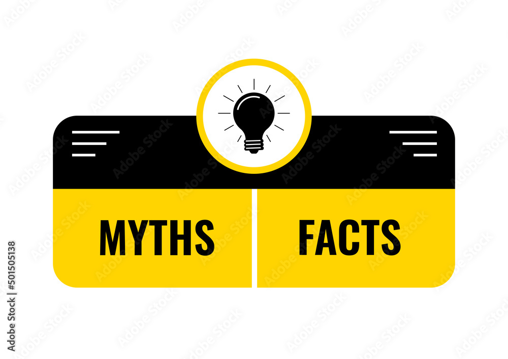 Fact and myth with lightbulb icon vector set. True or fiction bubble ...