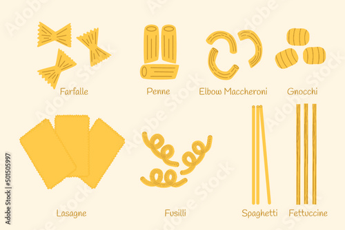 Variety of Pasta cartoon illustration isolated food vector design