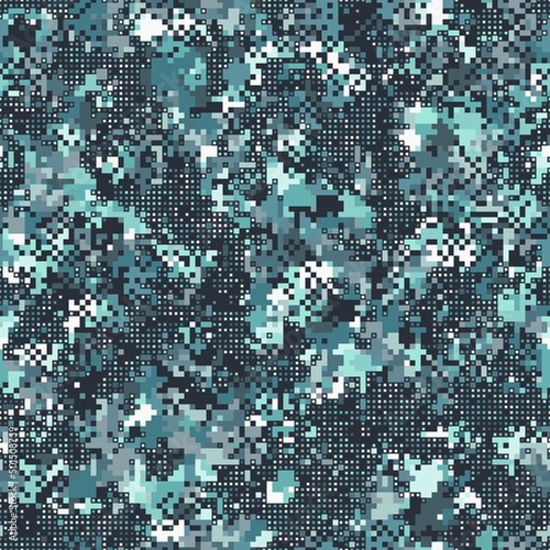 Abstract urban pixel motif skyblue and gray geometric brushed texture print