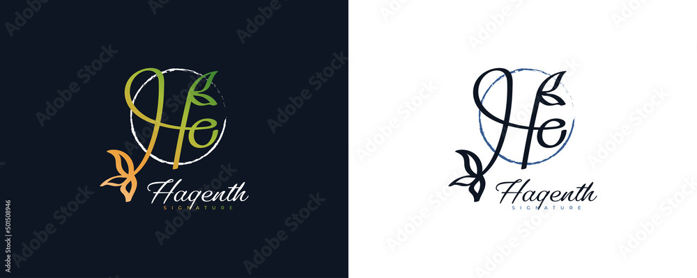 Initial H and O Logo Design with Leaf and Nature Concept in Green Gradient. HO Signature Logo or Symbol for Wedding, Fashion, Jewelry, Boutique, and Business Identity