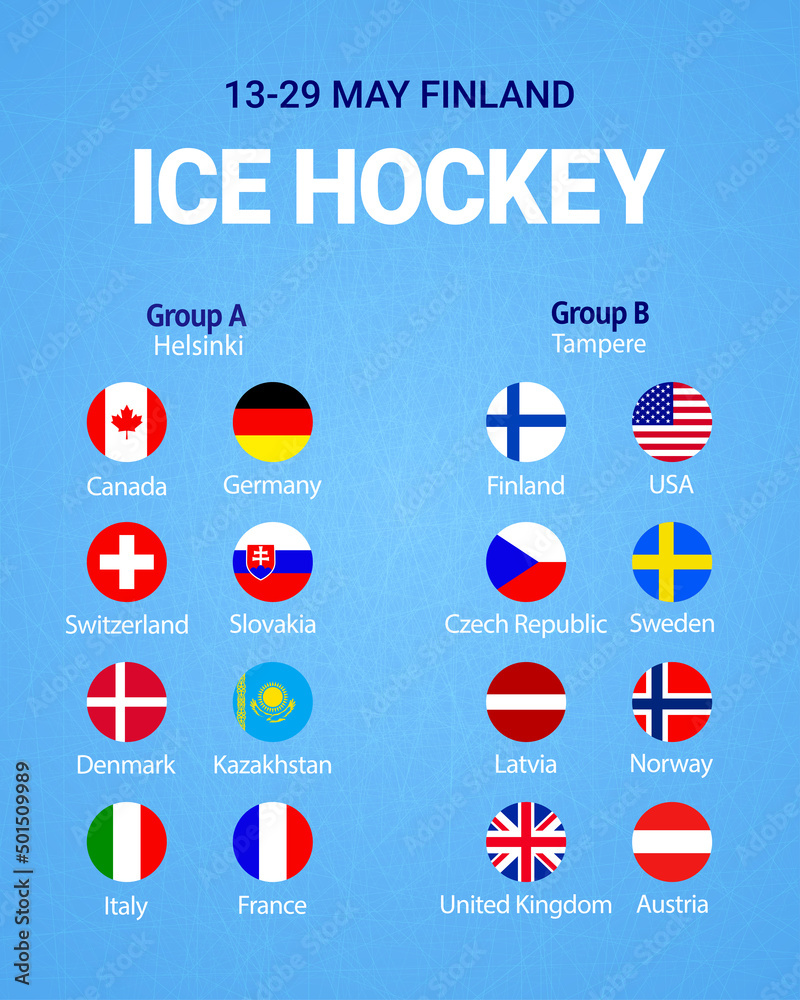 Men's Ice Hockey table. Vector illustration. Participating countries