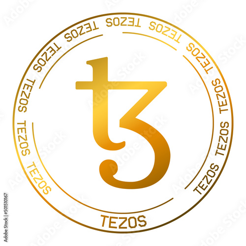 Tezos XTZ cryptocurrency vector symbol. Blockchain flat golden logo photo