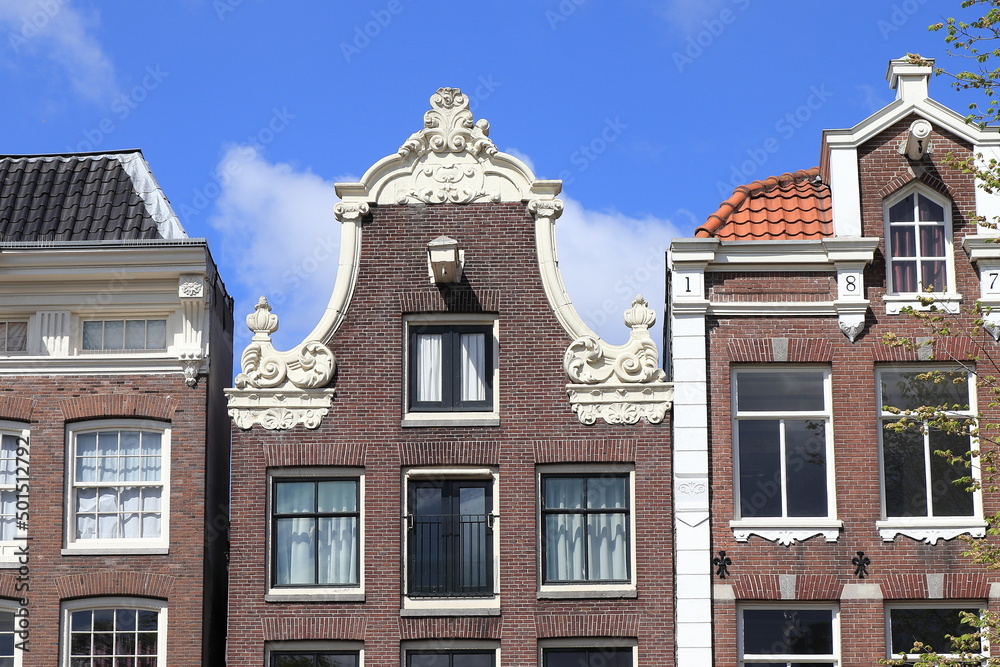 Amsterdam Prinsengracht Canal Historic Brick House Facade with Bell Gable, Netherlands