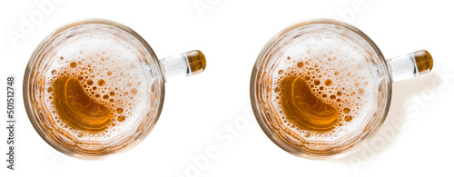Fotografiet Beer mug with beer isolated on white background, top view