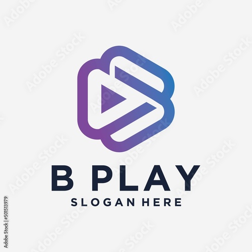 B logo multimedia and play logo technology and digital connection letter b logo with play logo templ