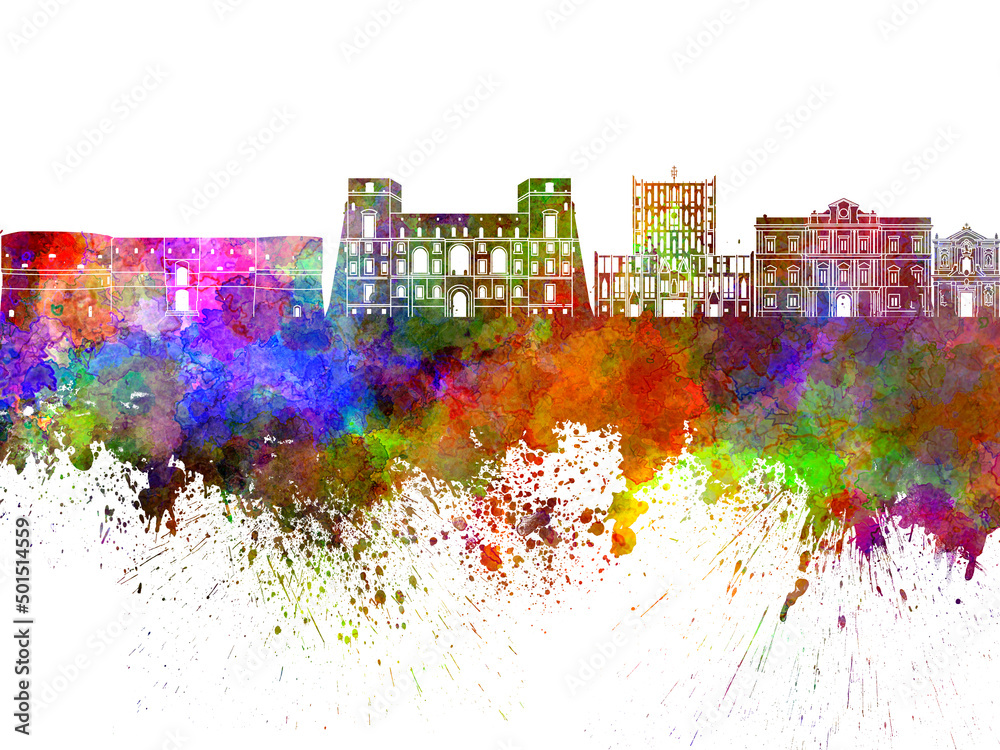 Tarento skyline in watercolor background