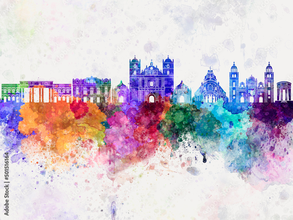 Tegucigalpa skyline in watercolor background