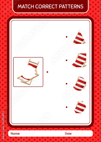 Match pattern game with beach bench. worksheet for preschool kids, kids activity sheet
