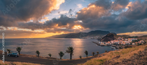 Quadro su tela Beautiful view of Portuguese island with sunlight