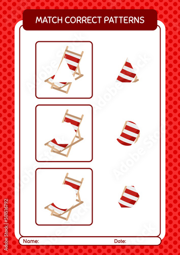 Match pattern game with beach bench. worksheet for preschool kids, kids activity sheet