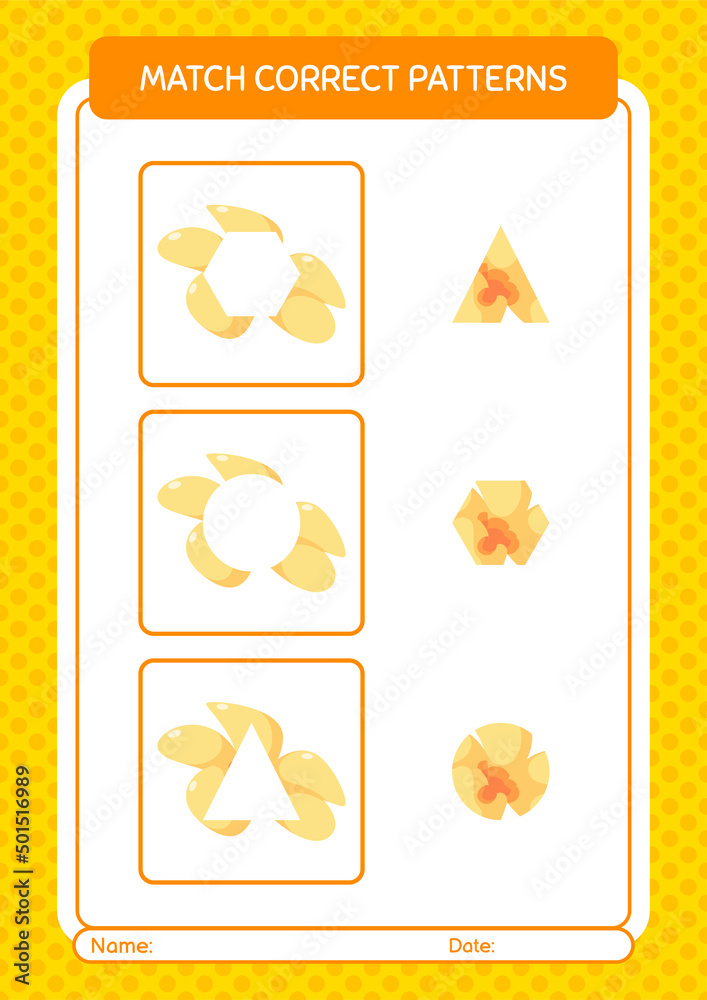 Match pattern game with flower. worksheet for preschool kids, kids activity sheet