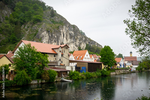 Picturesque view of the Markt Essing village and the Altmuhl river in Bavaria, Germany photo