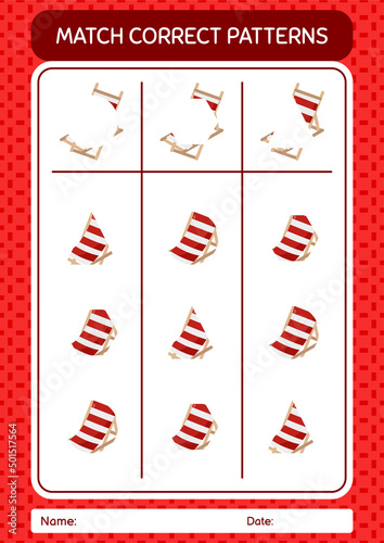 Match pattern game with beach bench. worksheet for preschool kids, kids activity sheet