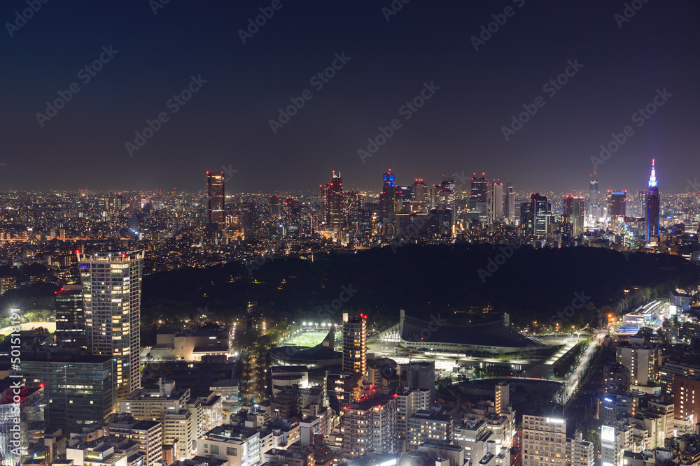渋谷スカイから見た新宿方面の夜景と煌く灯り