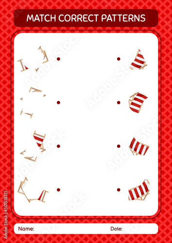 Match pattern game with beach bench. worksheet for preschool kids, kids activity sheet