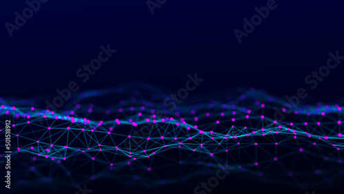 Futuristic technology wave. Digital cyberspace. Abstract wave with moving particles on background. Big data analytics. 3d rendering.