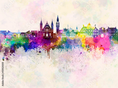 The Hague V2 skyline in watercolor background
