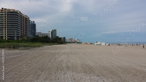 A view of the South Beach shore in Miami, Florida USA. South Beach is a popular tourist destination.