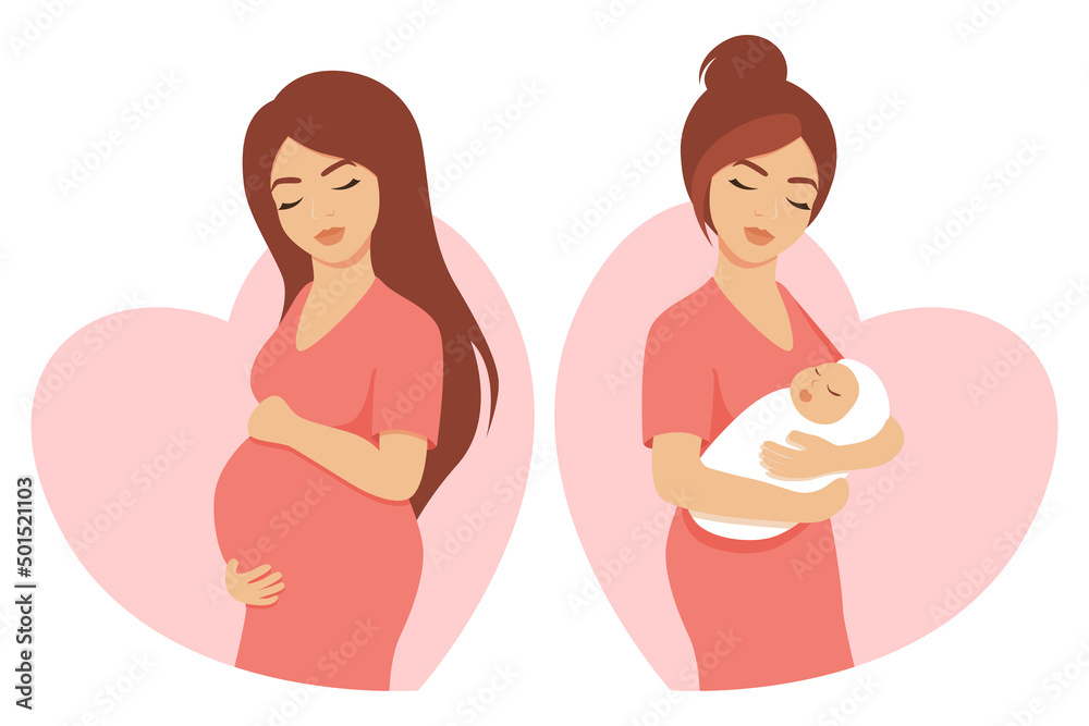 Pregnant girl and a girl with a baby in her arms Pregnant girl and a girl with a baby in her arms